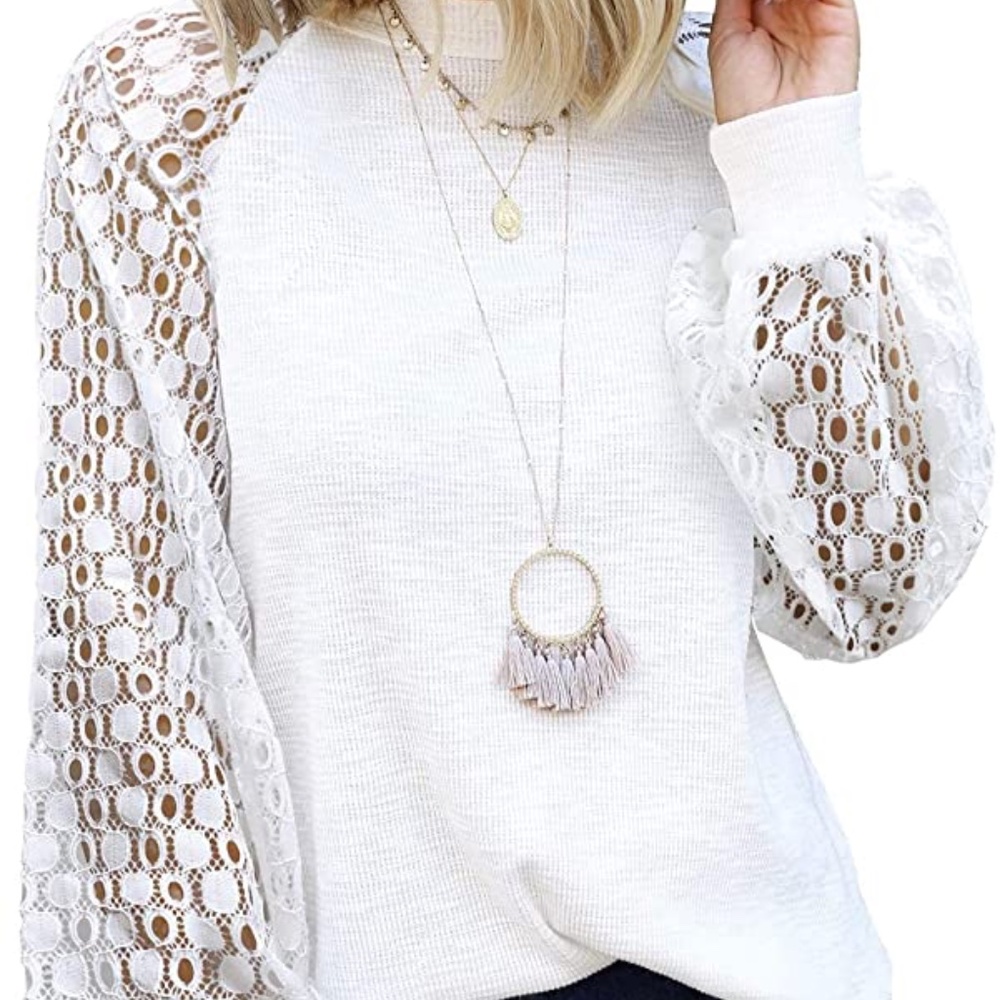 Women's Casual Loose Fit Long Sleeve Lace Blouse